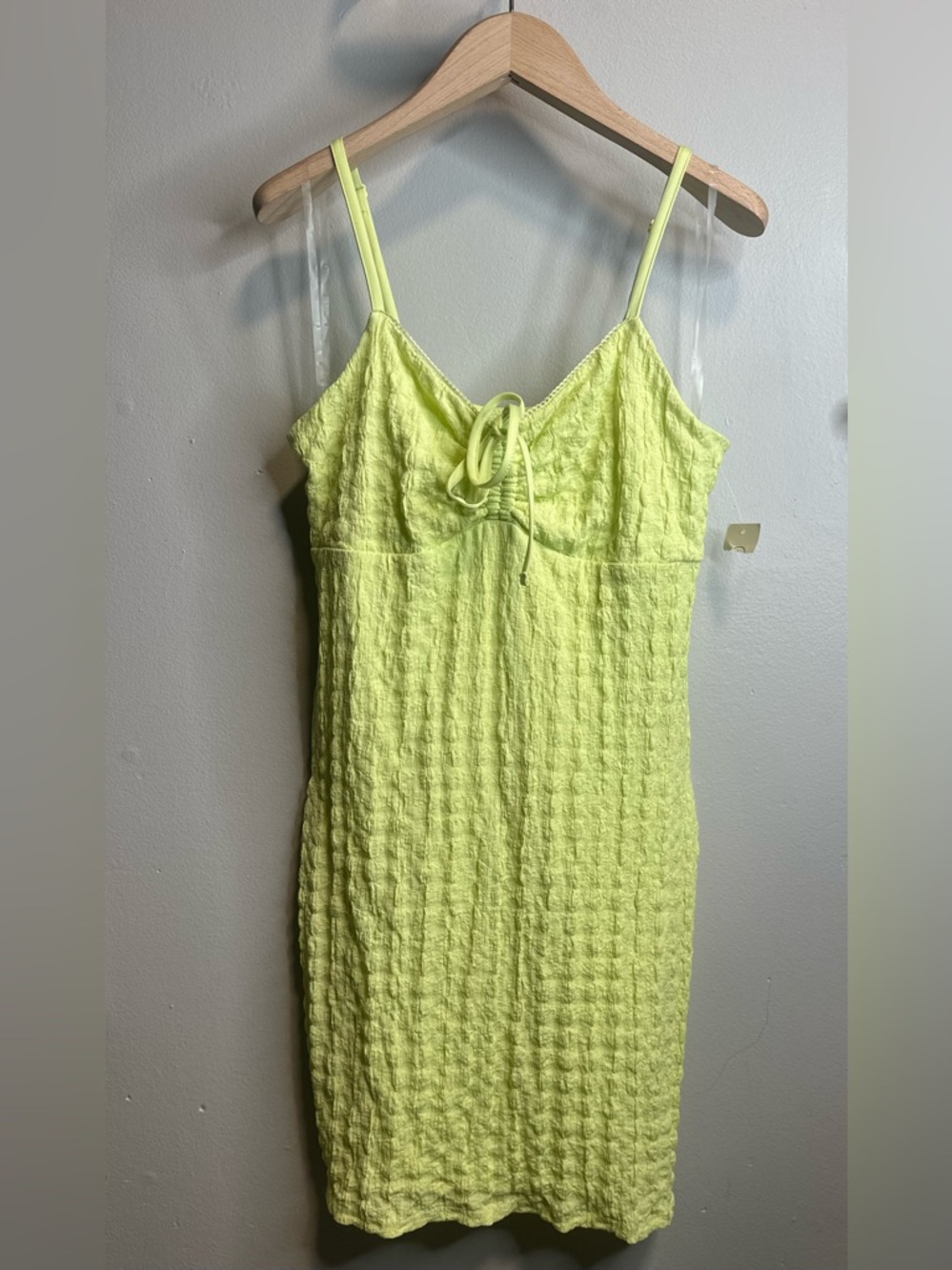 No Boundaries Neon Lime Tie-Front Mini Dress - Picture 2 of 5